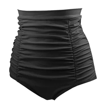 

Swimwear Briefs Shorts Trunks Women Female High Waist Bikini Bottom Ladies Solid Pleated Swimwear Swimsuit