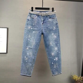 

Spring Summer New Loose-Fit Jeans Trousers Female High-waisted Industrial Hot Drilling Holes Baggy Cowboy Pants Women Jeans Lady