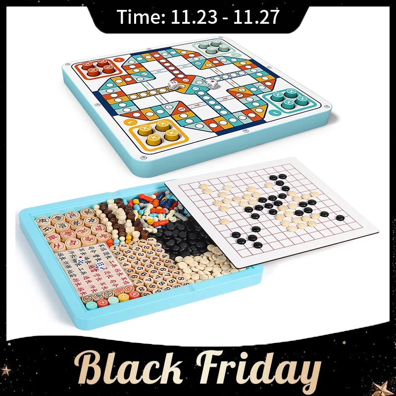 

Aeroplane Chess Checkers Five-in-a-Row Animal Checker Children's Chess Toys Educational Pupils Multi-Function Desktop Games