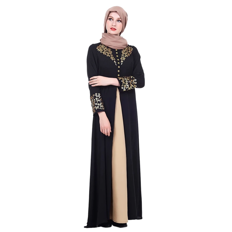 Мусульманское элегантное платье женское abaya Дубай мусульманское платье Цветы Горячая штамповка платье с длинным рукавом свободное платье мусульманская женская одежда