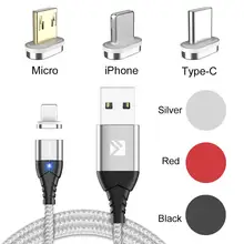 Магнитный зарядный usb-кабель Floveme для IPhone, Micro USB type-C, быстрая зарядка, Магнитный зарядный usb-кабель, 3 разъема