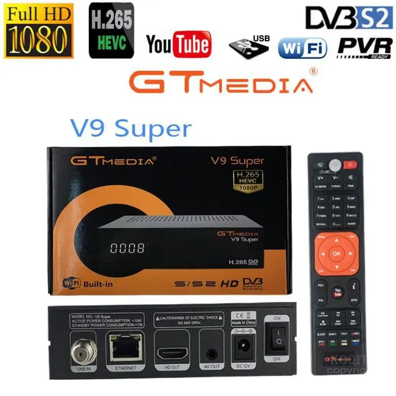 1080P Full HD GT медиа V9 супер спутниковый ТВ-приемник USB ТВ-тюнер цифровая ТВ-коробка H.265 HEVR PVR готов встроенный wifi HD AV Out
