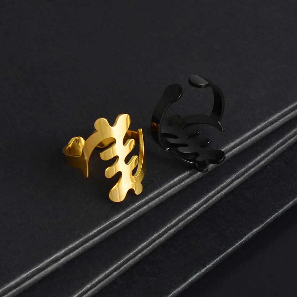 Anniyo African Symbol Ring Stainless Steel Metal Finger Rings Gye Nyame Ethnic Jewelry African Cultural Wedding Bands #249221 6
