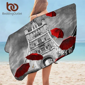

BeddingOutlet Red Umbrella Bath Towel England London Beach Towel Tower Bridge on River Thames Picnic Mat Microfiber Thin Blanket