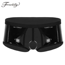 Мужское кожаное нижнее белье Wetlook, Клубная одежда, сексуальные трусики, для геев, для мужчин, низкая посадка, эластичная талия, с отверстием для пениса, уплотнительные кольца, трусы, нижнее белье