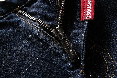 Европейский и американский стиль, мужские s dsq брендовые джинсы, мужские прямые джинсовые брюки на молнии в стиле пэчворк, Узкие синие джинсы с дырками для мужчин 8039