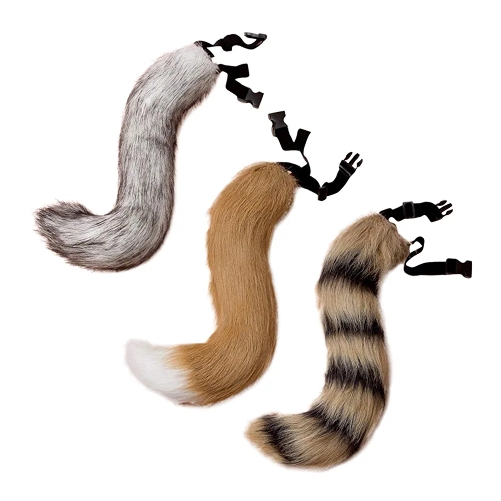 

1PC Novelty Realistic Faux Fur Fox Tail Adjustable Strap Sexy Fluffy Tails Halloween Party Cosplay Costume Props Black and Brown