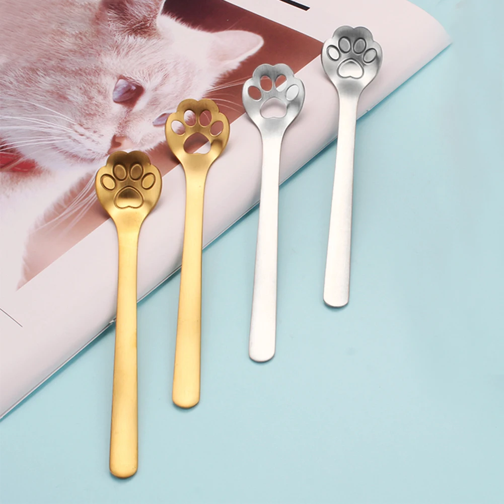 4pcs Stainless Steel Ins Cat-pad Coffee Spoons for Coffee Tea Dessert Mike X-Claw Spoons Tableware Coffeeware Christmas Gifts