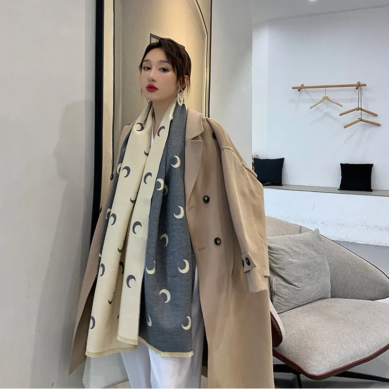 Gray beige Кои прыгающая дамская модная теплая и удобная мягкая кашемировая шаль с принтом Луны, теплый шарф, лучший подарок - Цвет: Gray beige