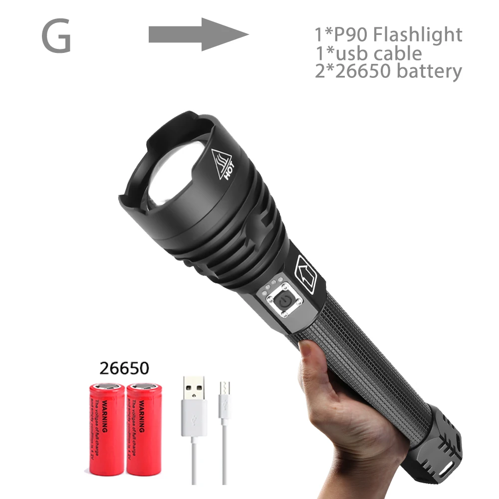 G Высокая мощность xhp90 светодиодный фонарик usb Перезаряжаемый фонарь xhp70 xhp50 фонарь для использования 26650 18650 Аккумулятор для кемпинга - Испускаемый цвет: G