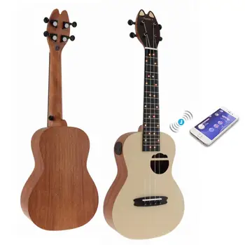 

Smart Ukulele Populele Q1 23 Inch Concert Smart Ukulele Cat Ear Style Spruce Wood Acoustic 4 Strings Guitar with APP Teaching