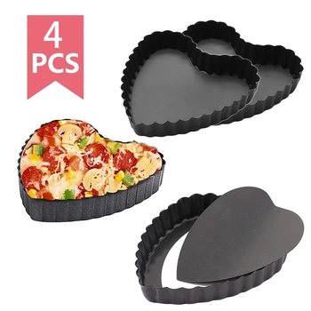 

4 Pack Mini Tart Pan Non-Stick 4.5 Inch Heart Pan with Removable Bottom for Baking Pies Quiche Cheese Cakes and Dessert