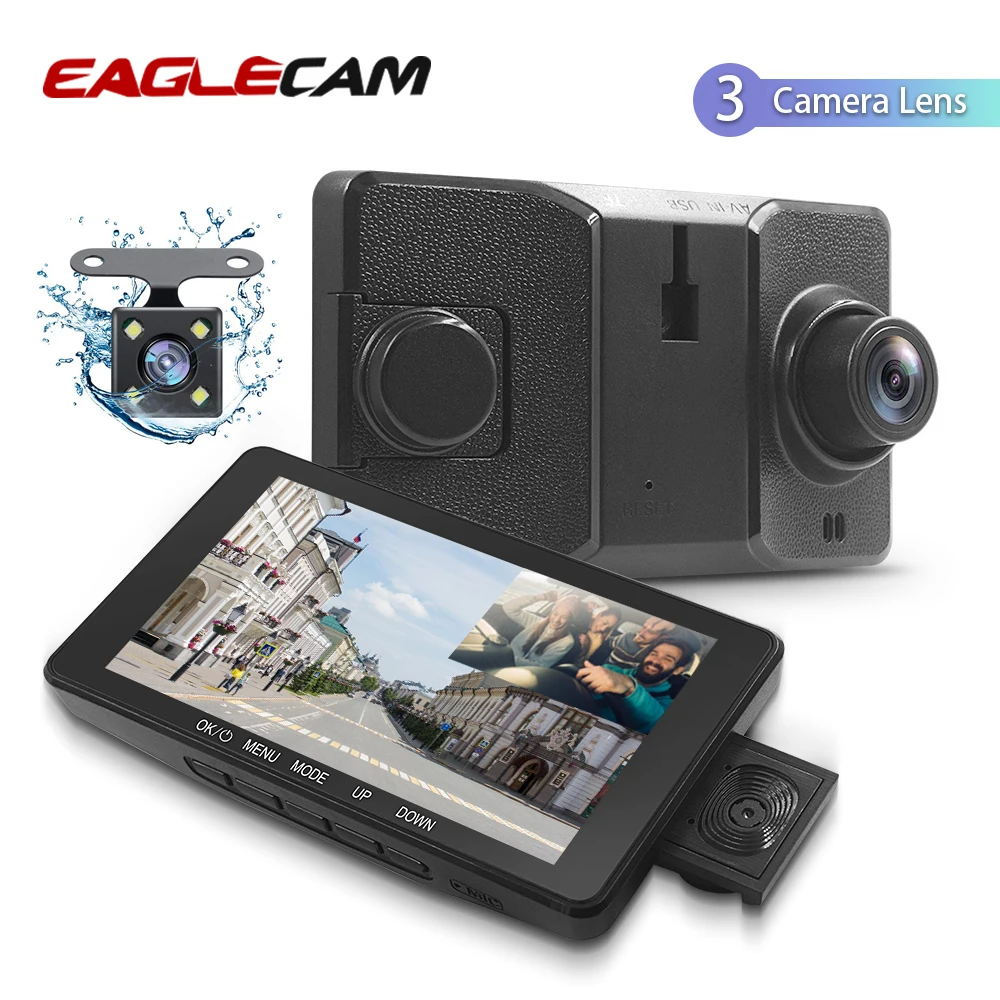Видеорегистратор автомобильный с 3 камерами и объективом 1080P 170 градусов |