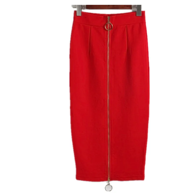 

Женская облегающая юбка до колен на молнии с высокой талией