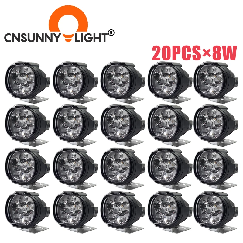 CNSUNNYLIGHT 20PCS Car LED Work Headlight 8W 1000Lm Motorcycle Bike Fog DRL Spot Light Spotlight DIY Scooter White External Bulb