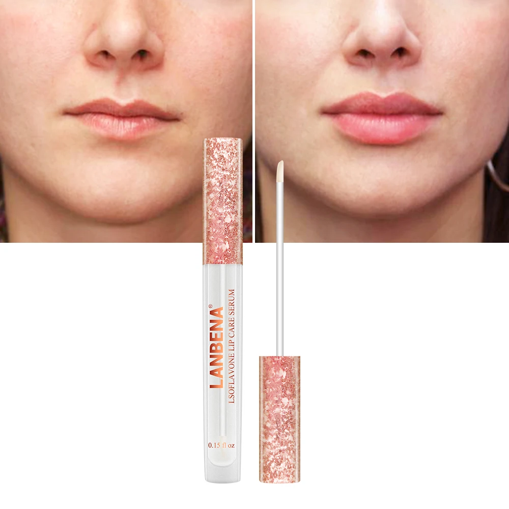 

New Version LANBENA Lip Gloss Plumper Serum Reduce Lip Fine Lines Resist Aging Increase Elasticity Light Color Clear Lipgloss