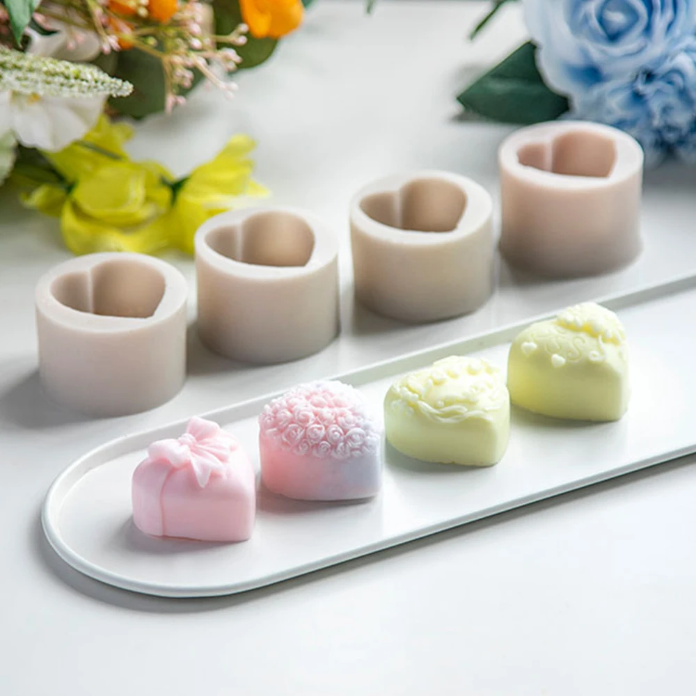 3D Silicone Soap Mold Heart Love Rose Flower Chocolate Mould Candle Polymer Clay Molds Crafts DIY Forms For Soap Base Tool Mold