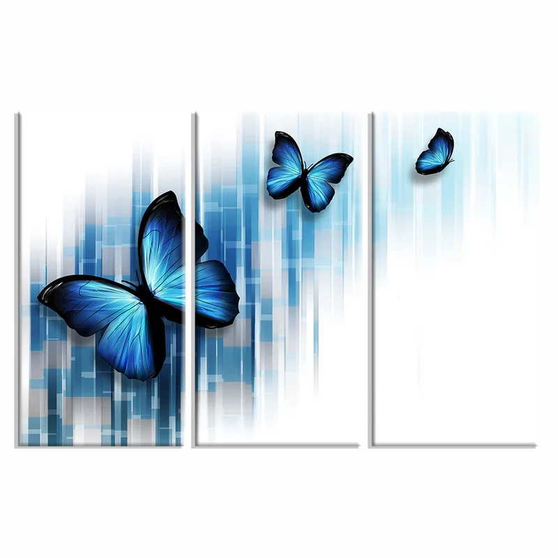 

3 Pieces Blue Butterflies Wall Art Posters Abstract Animal Print Canvas Painting Modern Style Picture Living Room Home Decor