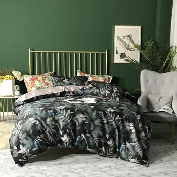 

100% Cotton sateen quilt cover set 4pcs HD Digital print dark color bedding sheets queen size linens king duvet covers girls boy
