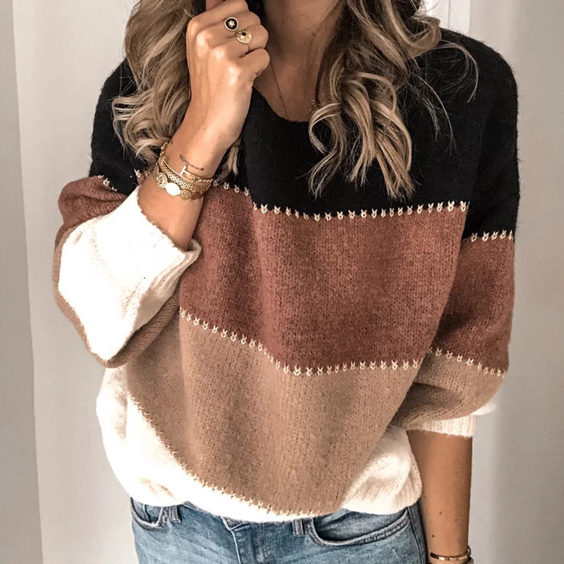 Mossha, элегантный вязаный свитер в полоску с длинным рукавом, женский осенний зимний пуловер, джемпер, повседневный свободный женский свитер