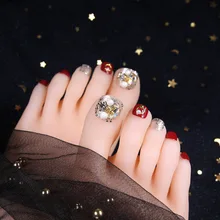 Пластырь для ногтей для протезирования ног, красный маникюр, готовая продукция, износостойкая разборка, дуинь-с бриллиантами, летние наклейки для ногтей