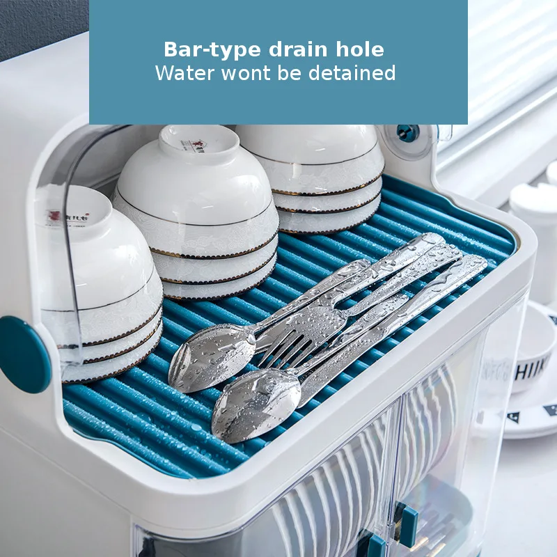 Household Plastic Kitchen Cutlery Storage Box Draining Bowl and Dish Shelf with Lid Double and Single Layer