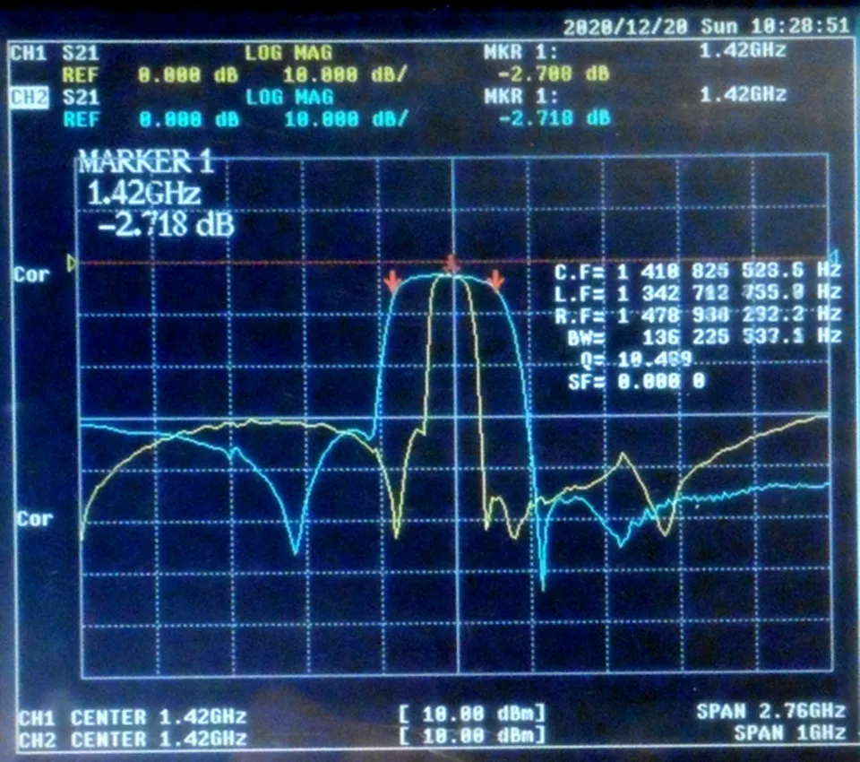 1420MHz Bandpass Filter SAW Bandpass SMA Interface 80MHz Bandbreedte Sma M Sma F Interface Band Pass