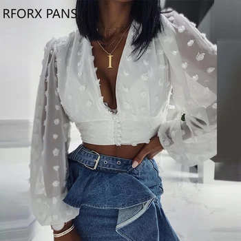 

Dot Jacquard V Neck Crop Top Plus Size Tops Spring Tops and Blouses
