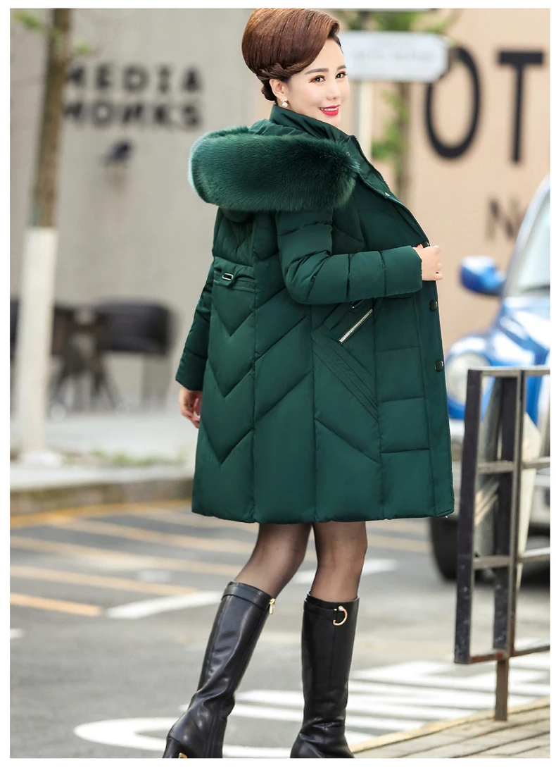 Большой размер 5XL, женский пуховик среднего возраста, хлопковая куртка, длинная парка, зимнее пальто, Женское пальто с меховым воротником, плотное Стеганое пальто