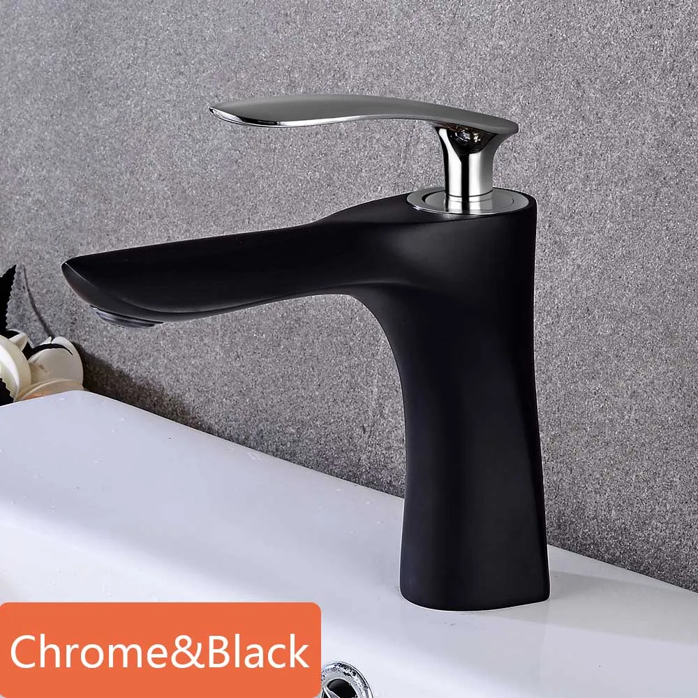 Chrome Black Смеситель для ванной комнаты, латунный кран для ванной комнаты, смеситель горячей и холодной воды, хромированный кран с одной ручкой и одним отверстием, кран для раковины для ванной комнаты, WB-601 - Цвет: Chrome Black