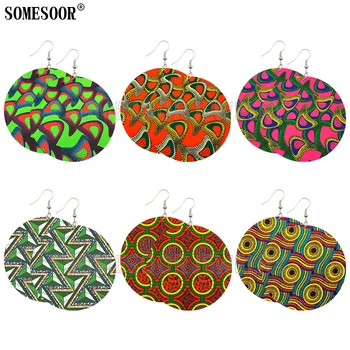 

SOMESOOR Mixed 6 Package Wholesale African Fabrics Pattern Round Pendants Both Sides Printing Cute Earrings For Women