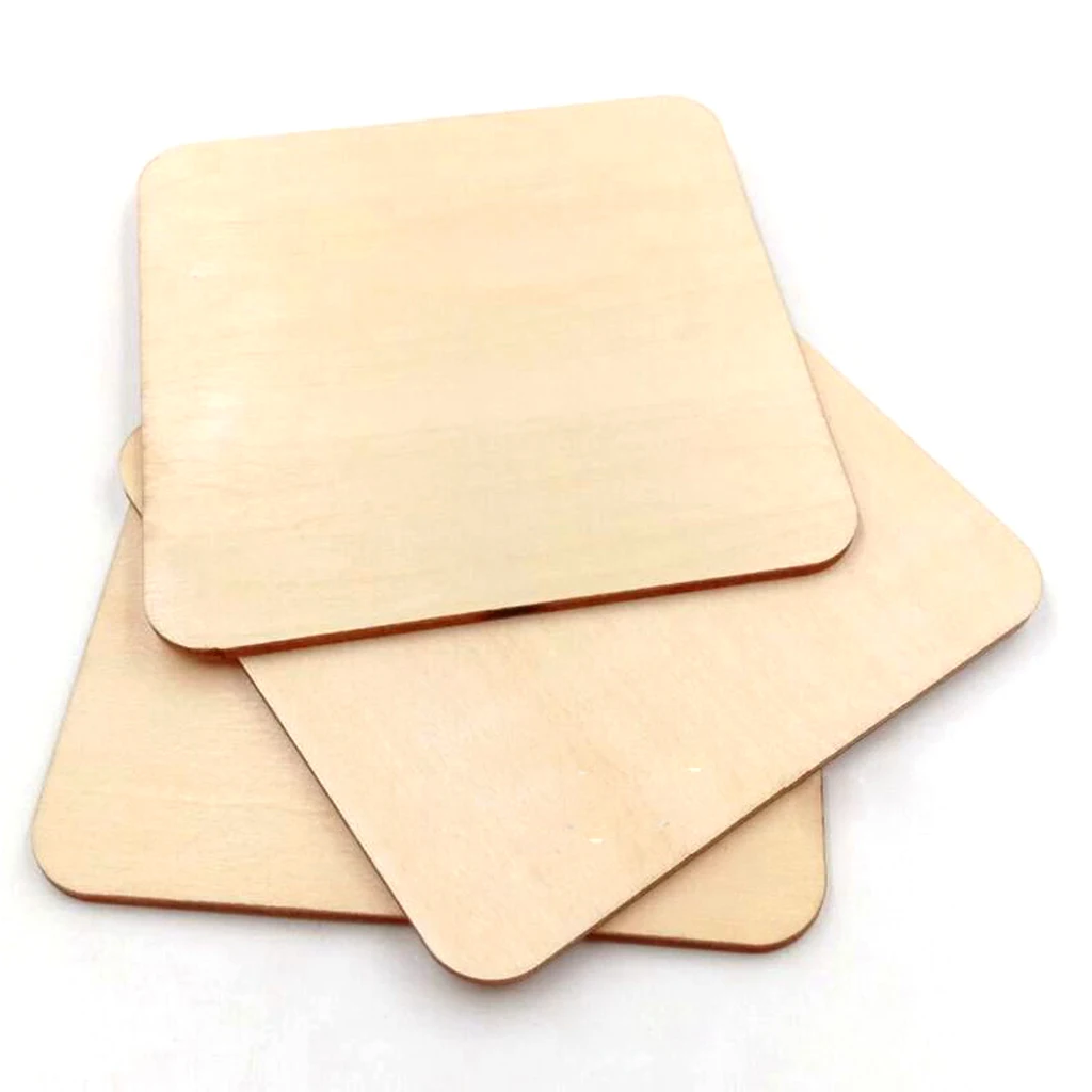 100pcs Natural Square Wooden Slices Log Square Chips DIY Wood Craft Supplies for Sand Table Model Model Making Courtyard Decor