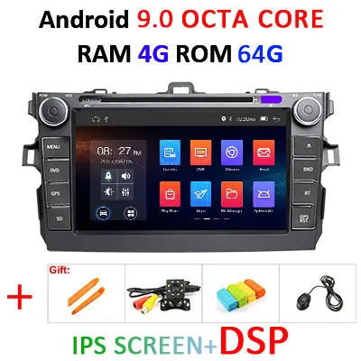 4G DSP ips Android 9,0 Автомобильный gps радио для Toyota corolla 2007-2011 DVD навигационный экран стерео Мультимедиа - Цвет: 9.0 4G 64G DSP