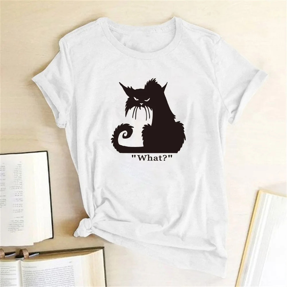 Black Cat What Tshirt Murderous Cat Knife Women Funny T Shirt Short Sleeve Halloween Tops Tees Femme Camisetas Verano Mujer 2019