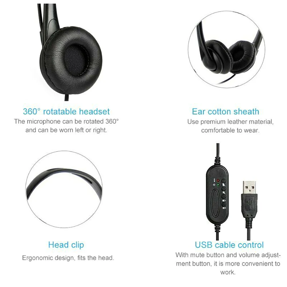 USB Wired Headset Computer Headphone Microphone Noise Reduction Cancelling For PC Laptop Desktop boxes Call Center Lightweight