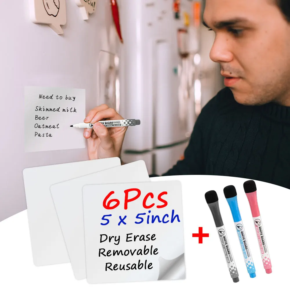 6pcs Reusable Dry Erase Whiteboard Stickers Notes 5*5inch With
