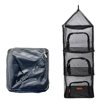 

Camping Dry Net, 4 Layer Folding Hanging Mesh Dish Dryer Rack Shelf Food Storage Net Basket for BBQ Tableware, Vegetables, Fis