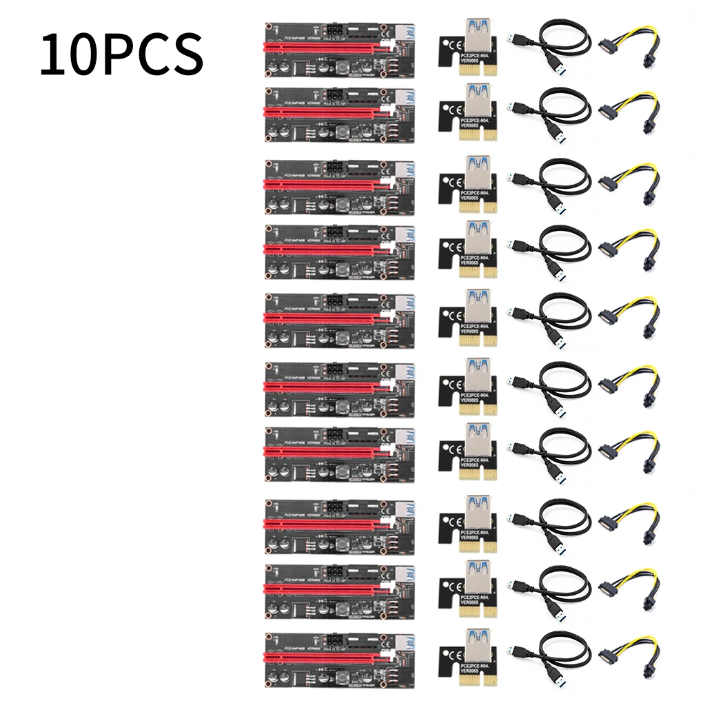 10 Uds PCI-E pcie Riser 009S Express 1X 4x 8x 16x extensor PCI E USB Riser 006C Dual 6Pin tarjeta de adaptador SATA 15pin para BTC Miner