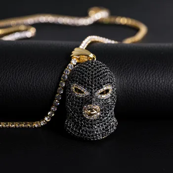 

New Hip Hop Anti-Terrorism Headgear Necklace Fashion AAA Cubic Zircon Mask Pendant Rapper Party Jewelry Hot