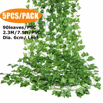 

230cm Artificial Ivy green Leaf Garland Plants Vine Fake Foliage Home Decor Plastic Rattan string Wall Decor Artificial Plant