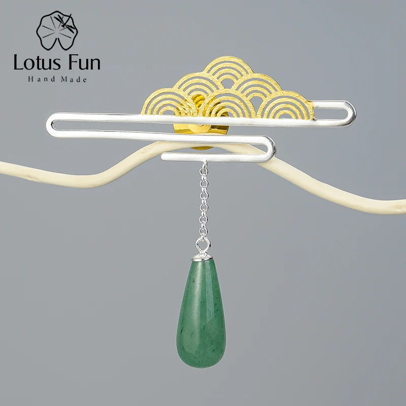 Aventurine Lotus Fun реальные 925 пробы серебро Натуральный камень ручной работы Fine Jewelry Восточный элемент мира облака брошь для Для женщин милый подарок - Цвет камня: Aventurine