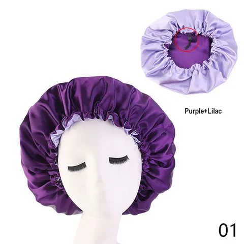 Satin Bonnet Hair Caps Double Layer Adjust Sleep Night Cap Head Cover Hat For Curly Springy Hair Styling Accessories