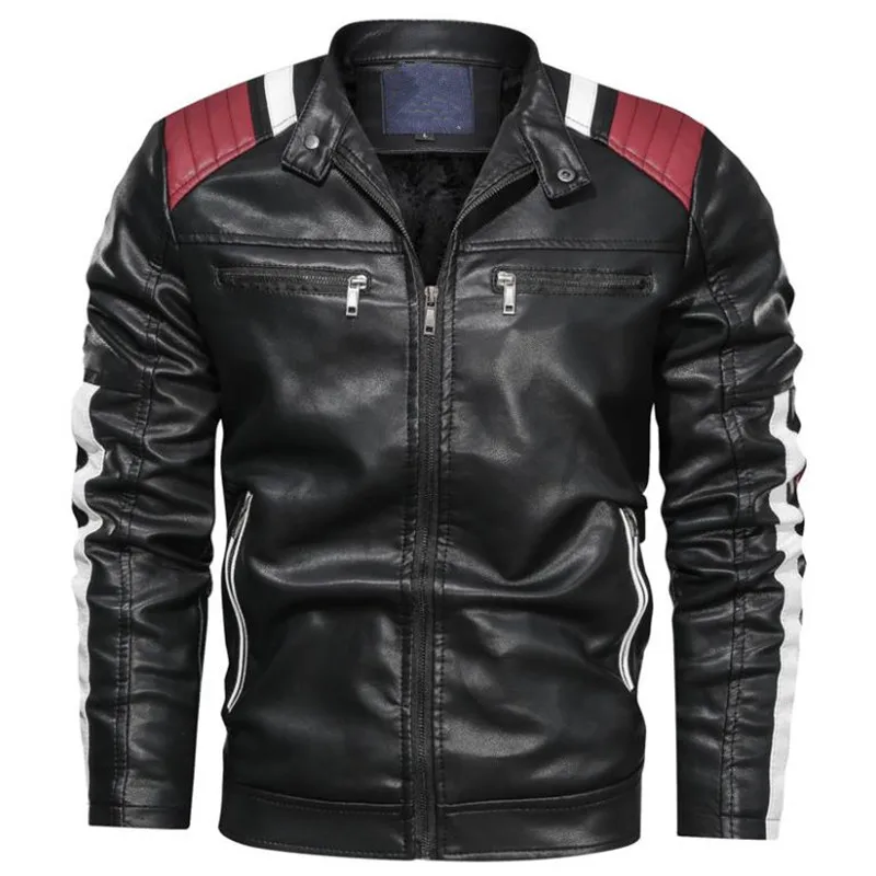 2022 Men's Leather Jackets High Quality Stand Collar Jacket Leather Men Patchwork Motorcycle Winter Coat Mens Biker Jacket tall leather jacket