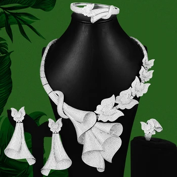 

missvikki Luxury Noble Big Butterfly Women Wedding 4pcs Jewelry Sets with Full Crystal Bangle Earrings Necklace Ring Jewellery