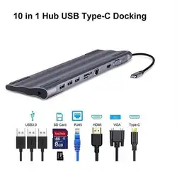 3,1 разветвитель 10 в 1 USB 3,0 USB C концентратор к HDMI 4K 3 порта USB C концентратор с концентратором 3,0 PD TF считыватель SD карт для ноутбуков Macbook Pro