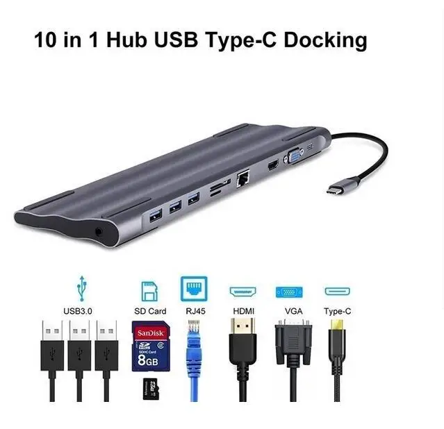  3.1 Splitter 10 in 1 USB 3.0 USB C HUB to HDMI 4K 3 Ports USB C HUB with Hub 3.0 PD TF SD Reader fo