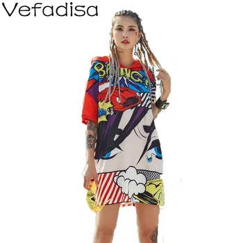 

Vefadisa Character Print Women T-shirt 2020 Summer Plus Size Women T-shirt Hooded Eye Print Long T-shirt Loose Tops ZLD803