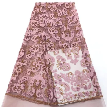 

2019 Latest French Nigerian Laces Fabrics High Quality sequins and beads Tulle African Laces Fabrics For Wedding dress CD2896