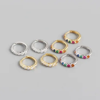 

1pair 8.9MM Small 100% Authentic 925 Sterling silver Colored Zircon Round Hoop Huggie Earrings Fine jEWELRY TLE1085