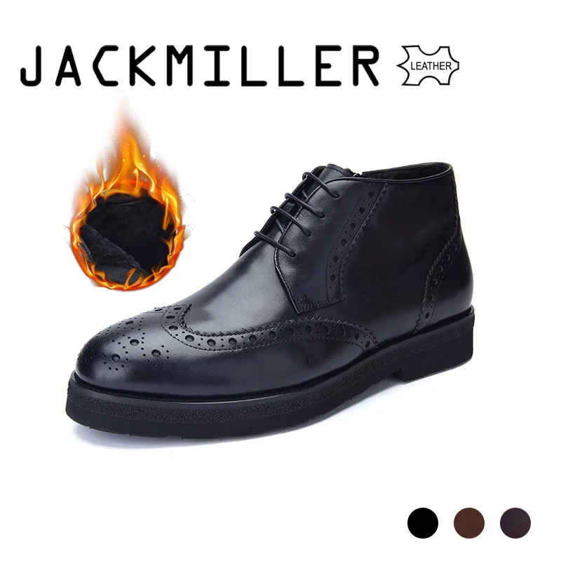 Jackmiller мужские ботинки из коровьей кожи зимняя теплая обувь с подкладкой